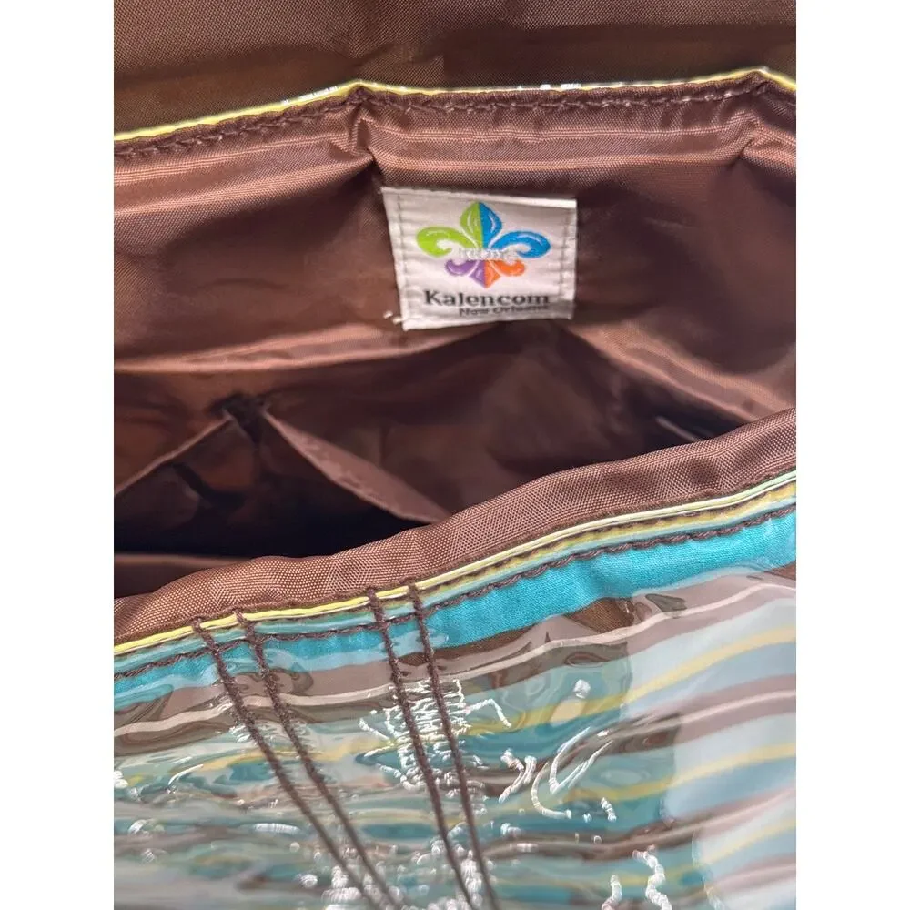 Kalencom Diaper Bag Messenger Turquoise Stripe Laminated Crossbody Set NWT